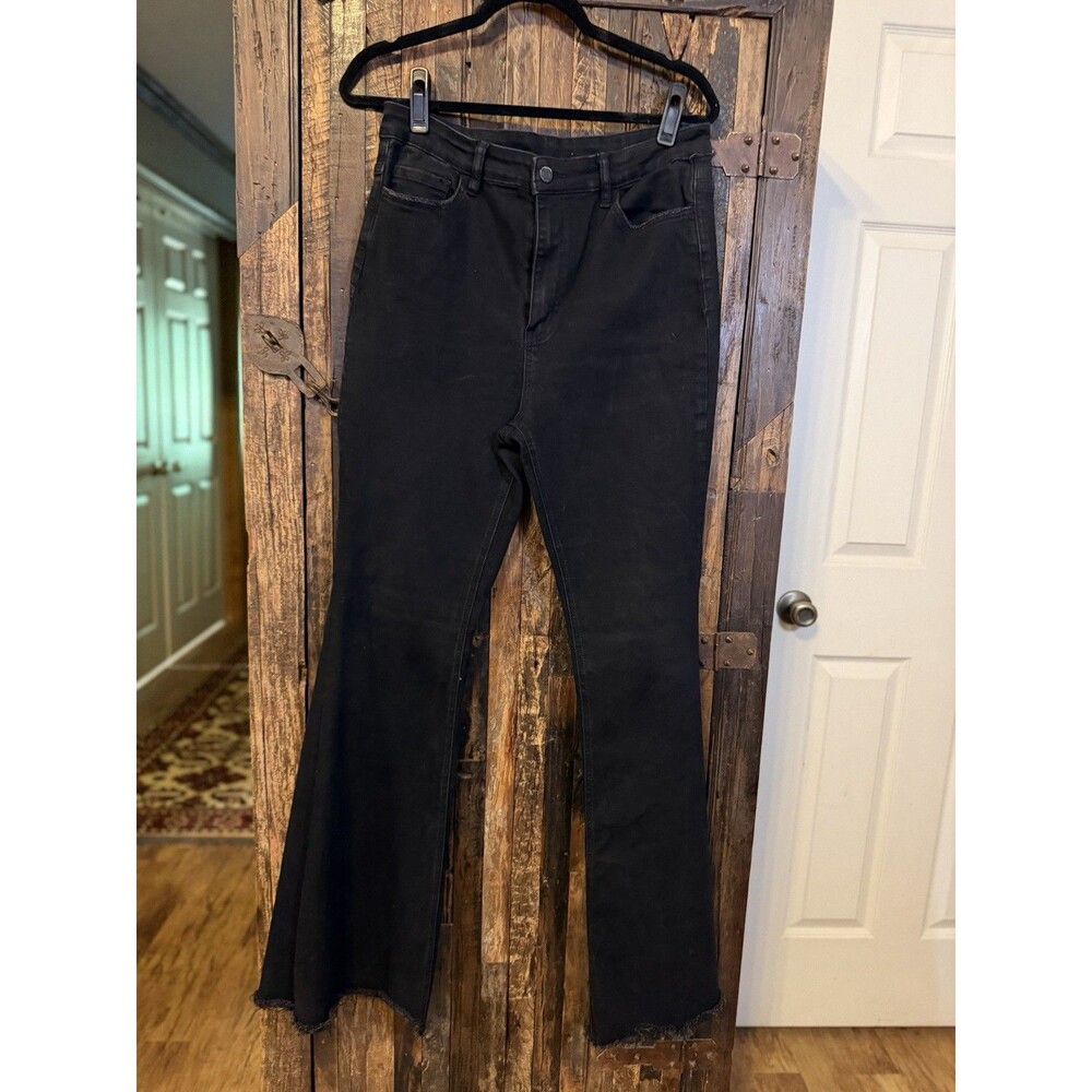 VERVET Flying Monkey Black Flare Jeans Womens 31 High Rise Stretch Raw Hem